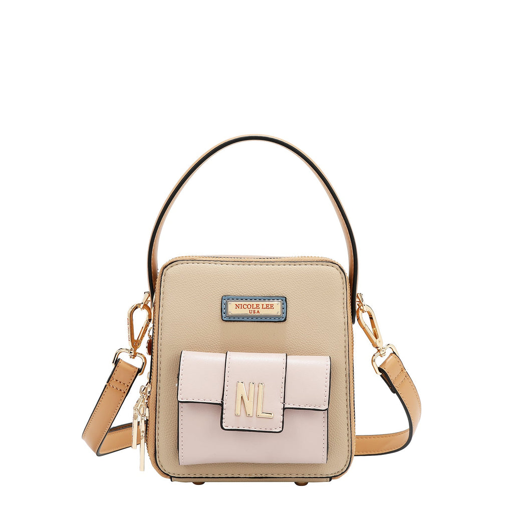 BANDOLERA CON BOLSILLO Y BLOQUES DE COLOR (TAUPE)-0