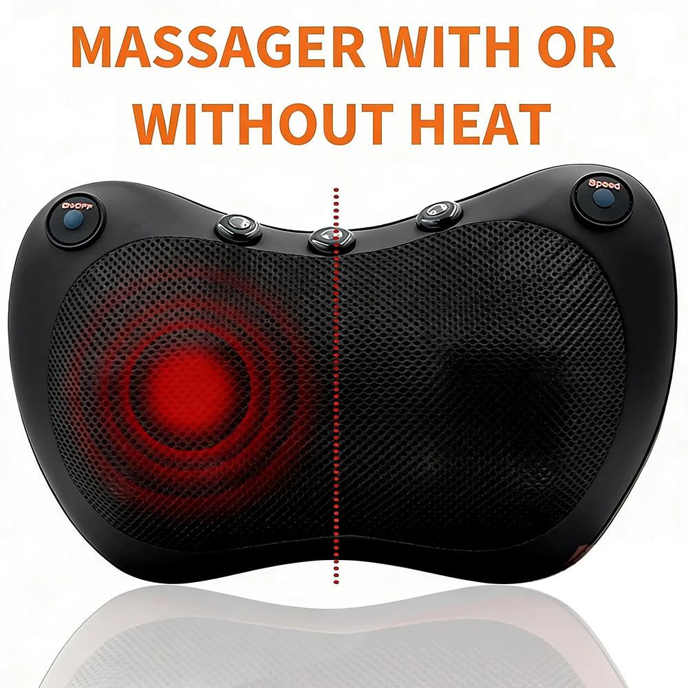Almohada Masajeadora Eléctrica Shiatsu para Cuello y Espalda — Calor Infrarrojo, Amasamiento 8D, 6 Modos