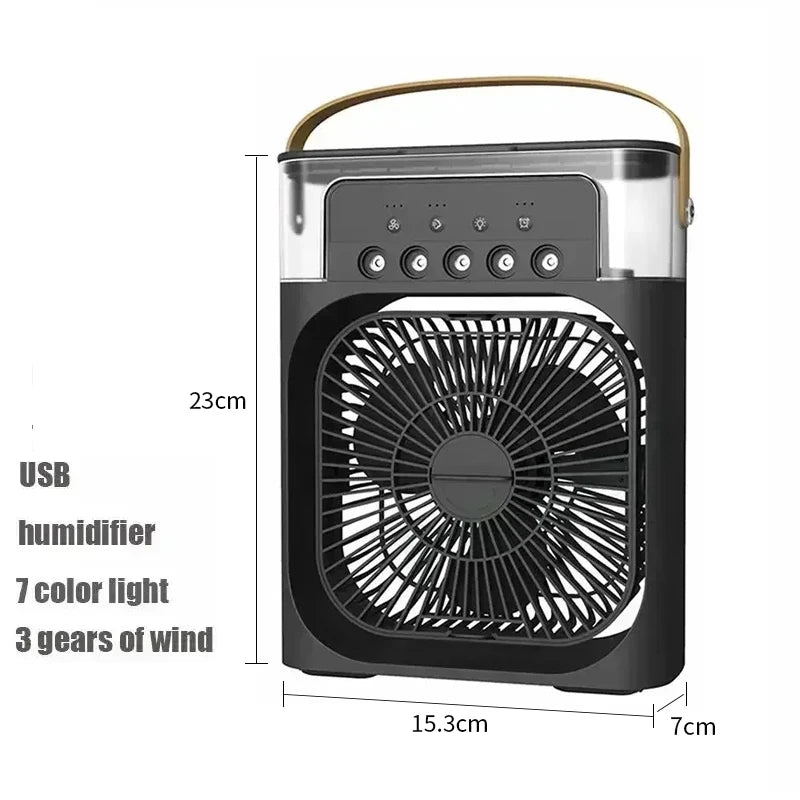 Ventilador 3 en 1 OIMG Portatil, Mini Aire Acondicionado con Humidificador, Luz LED de 7 Colores, 3 Velocidades y 3 Modos de Nebulizacion para Hogar y Oficina