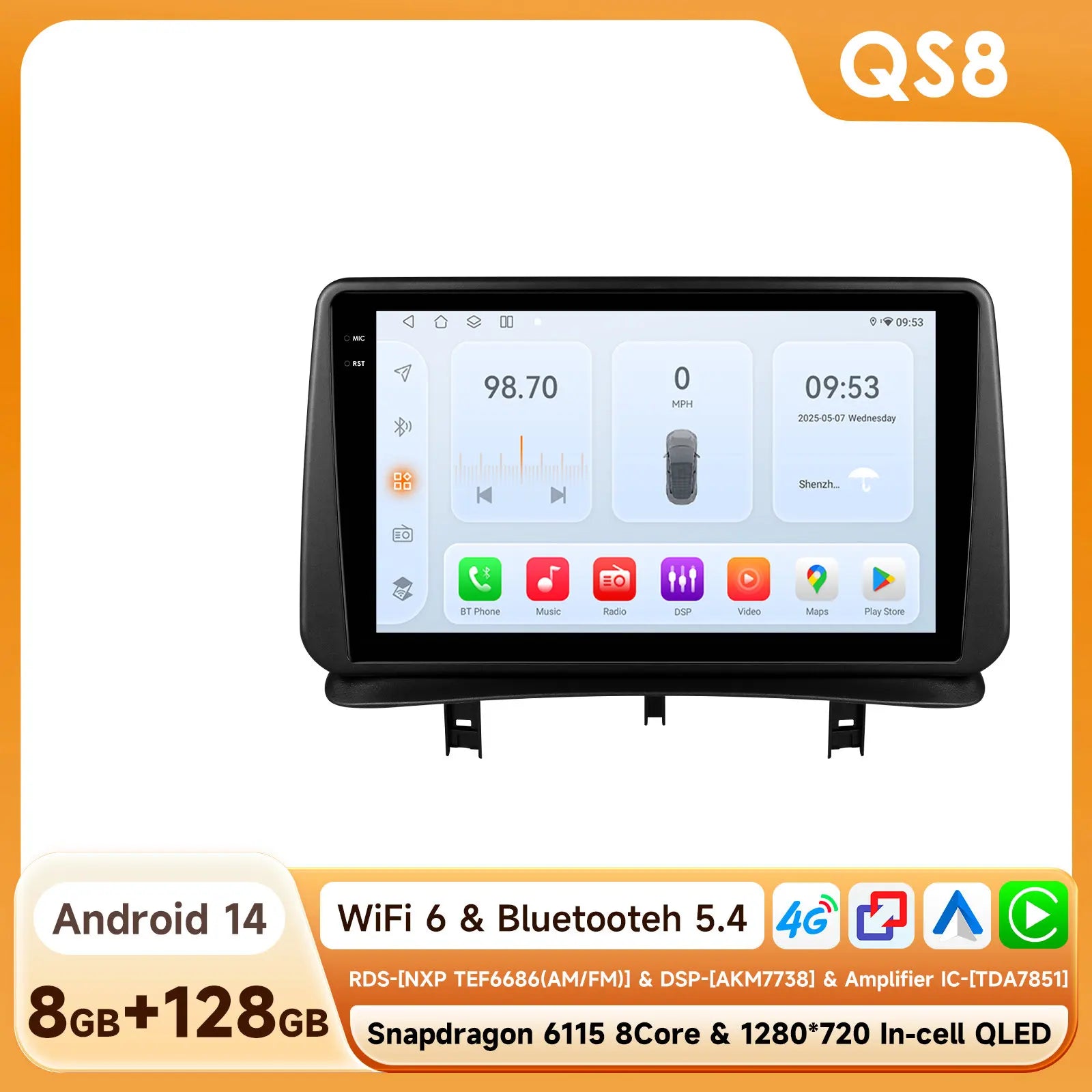 Radio Multimedia HIZPO para Renault Clio 3 (2005-2014) – Android 13, CarPlay, Android Auto, GPS, 4G, Pantalla 9"