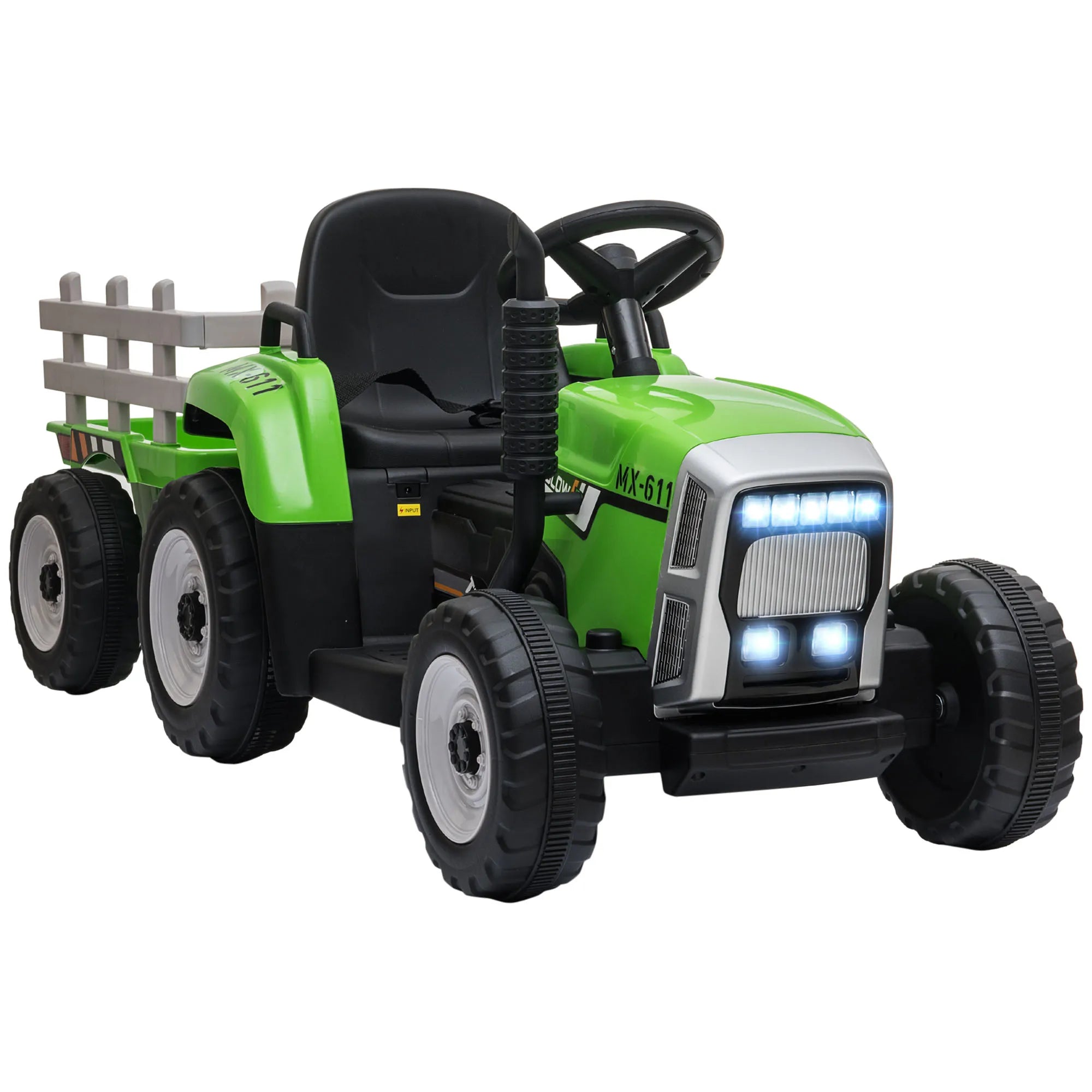 Tractor Eléctrico HOMCOM con Remolque para Niños de 3 a 6 Años — 12V, Mando a Distancia, Luces y Música