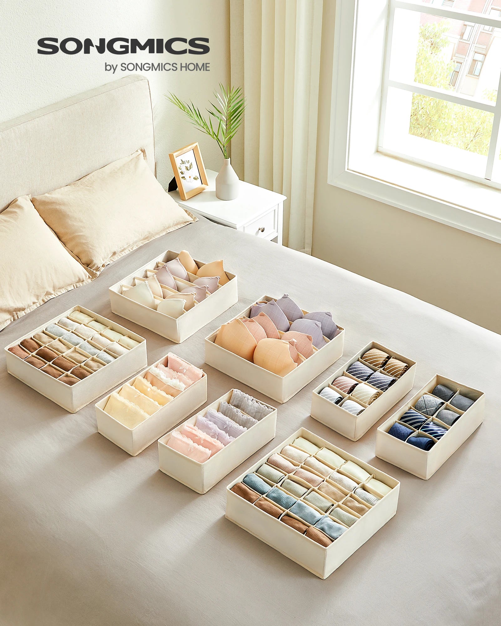 Organizadores de Cajón SONGMICS – Pack 8 Piezas Plegables para Sujetadores, Ropa Interior, Calcetines y Corbatas