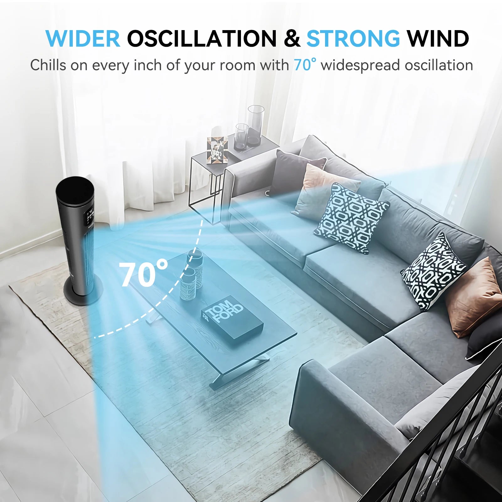 Ventilador de Torre 40'' AIGOSTAR, Inteligente, Control por App, Compatible con Alexa y Google Home, Oscilación, Temporizador 24H