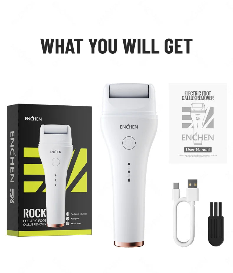 Limápies Eléctrico Enchen Rock | Recargable USB | IPX6 Impermeable | 2 Velocidades | Elimina Durezas y Callosidades