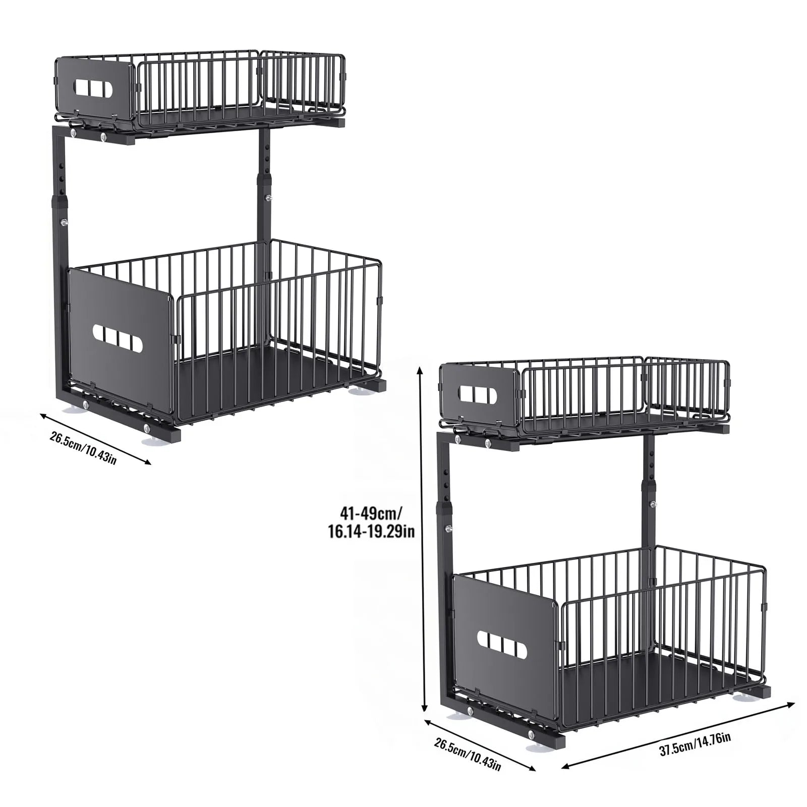 Organizador Extraíble 2 Niveles para Armario y Bajo Fregadero – Acero, Altura Ajustable, Negro