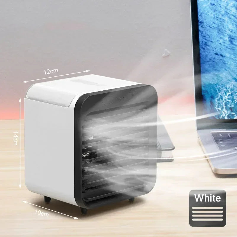 Ventilador Humidificador Portatil Luckima USB, Mini Aire Acondicionado de Sobremesa Recargable con Nebulizador, 3 Velocidades, para Oficina y Hogar
