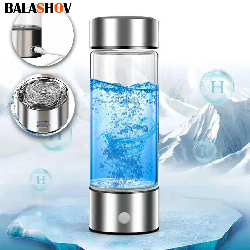 Vaso de Agua Rica en Hidrogeno BALASHOV 420ml, Generador H2, Ionizador Alcalino, Botella Antioxidante con Filtro de Titanio y Vidrio de Borosilicato