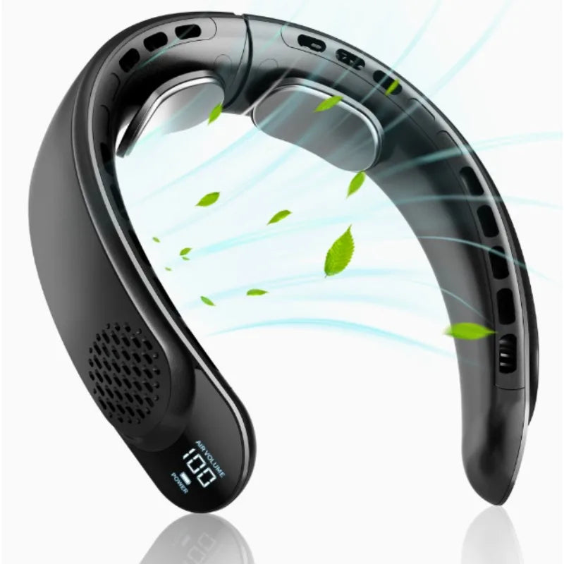 Ventilador de Cuello Sarmocare con Pantalla Digital, Refrigeración 360°, Sin Aspas, Portátil, 4000 mAh, Recargable por USB, 3 Velocidades