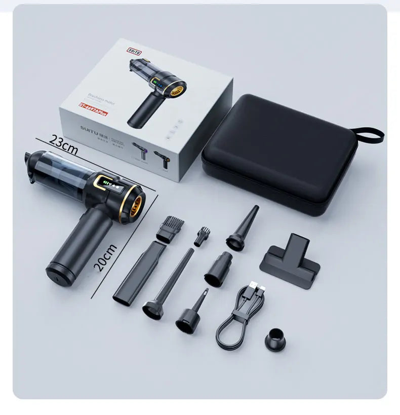 Aspirador Portátil TOKER 2 en 1 — 80000 RPM, 100W, con Bomba de Inflado para Coche, Sofá y Escritorio