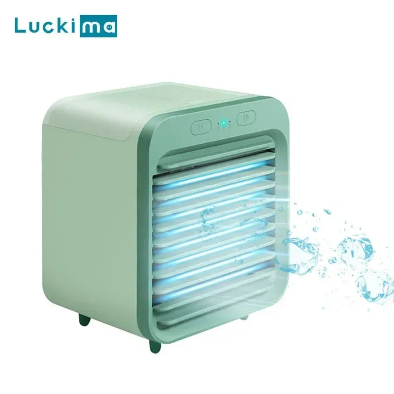 Ventilador Humidificador Portatil Luckima USB, Mini Aire Acondicionado de Sobremesa Recargable con Nebulizador, 3 Velocidades, para Oficina y Hogar