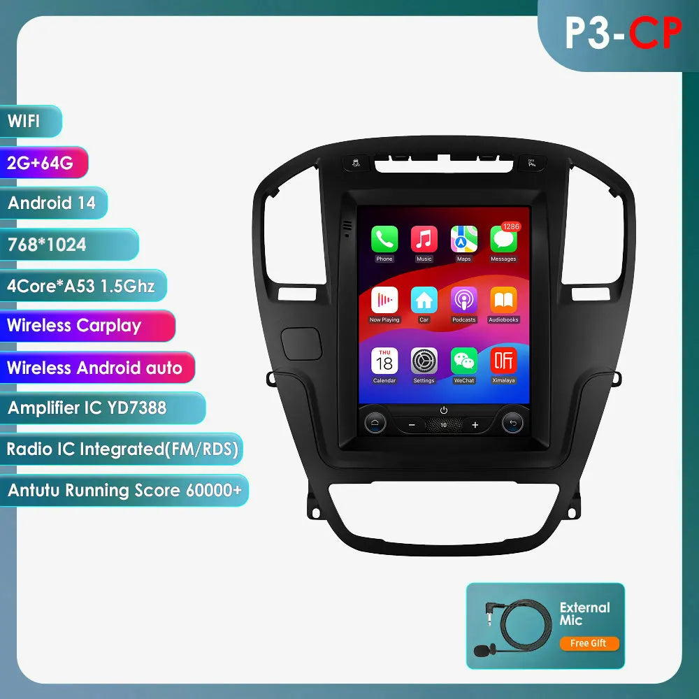 Radio Android 13 OSSURET 2DIN para Opel Insignia / Buick Regal 2009–2013 — Pantalla Vertical 9,7" CarPlay GPS