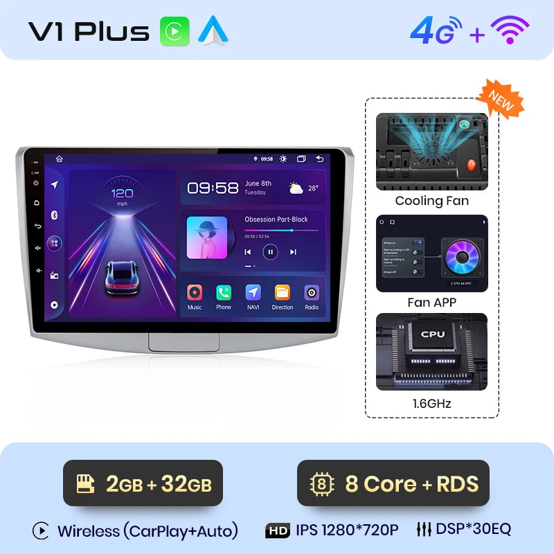 Radio Android Junsun V1 con CarPlay y Android Auto Inalámbrico para VW Passat B6 B7 CC 2010-2015 — GPS 4G 2DIN