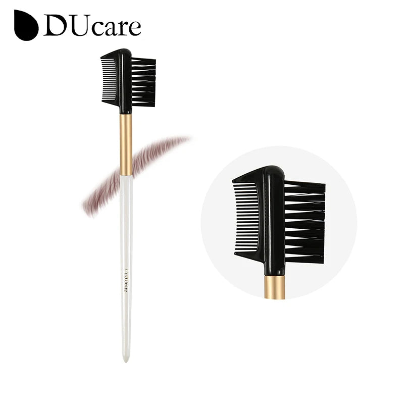 DUcare Brocha de Cejas y Peine de Pestanas 2 en 1, Brocha Angulada y Espoolie Doble Extremo, Set de Brochas de Maquillaje Profesional