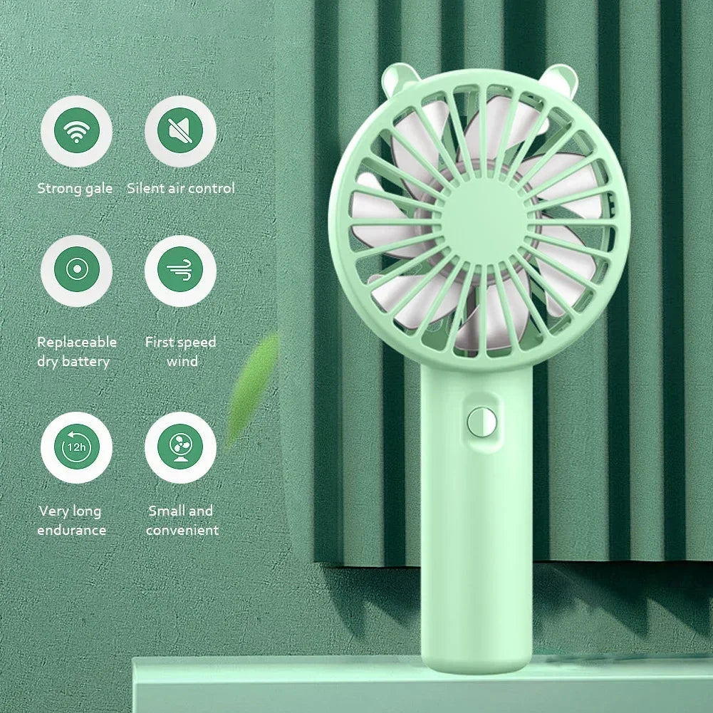 Ventilador de Mano Portatil Mini USB Recargable, Silencioso, Pequeno Ventilador Enfriador para Escritorio, 4 Colores