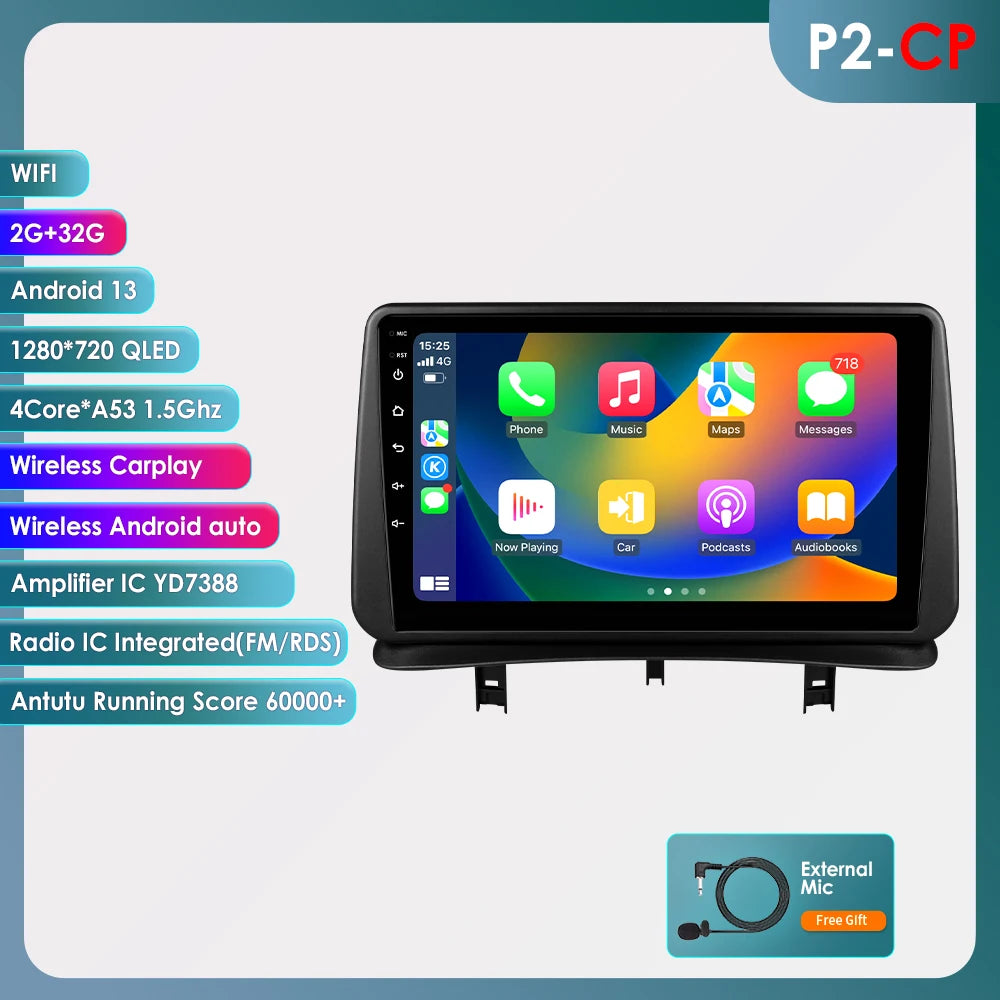 Radio Multimedia HIZPO para Renault Clio 3 (2005-2014) – Android 13, CarPlay, Android Auto, GPS, 4G, Pantalla 9"