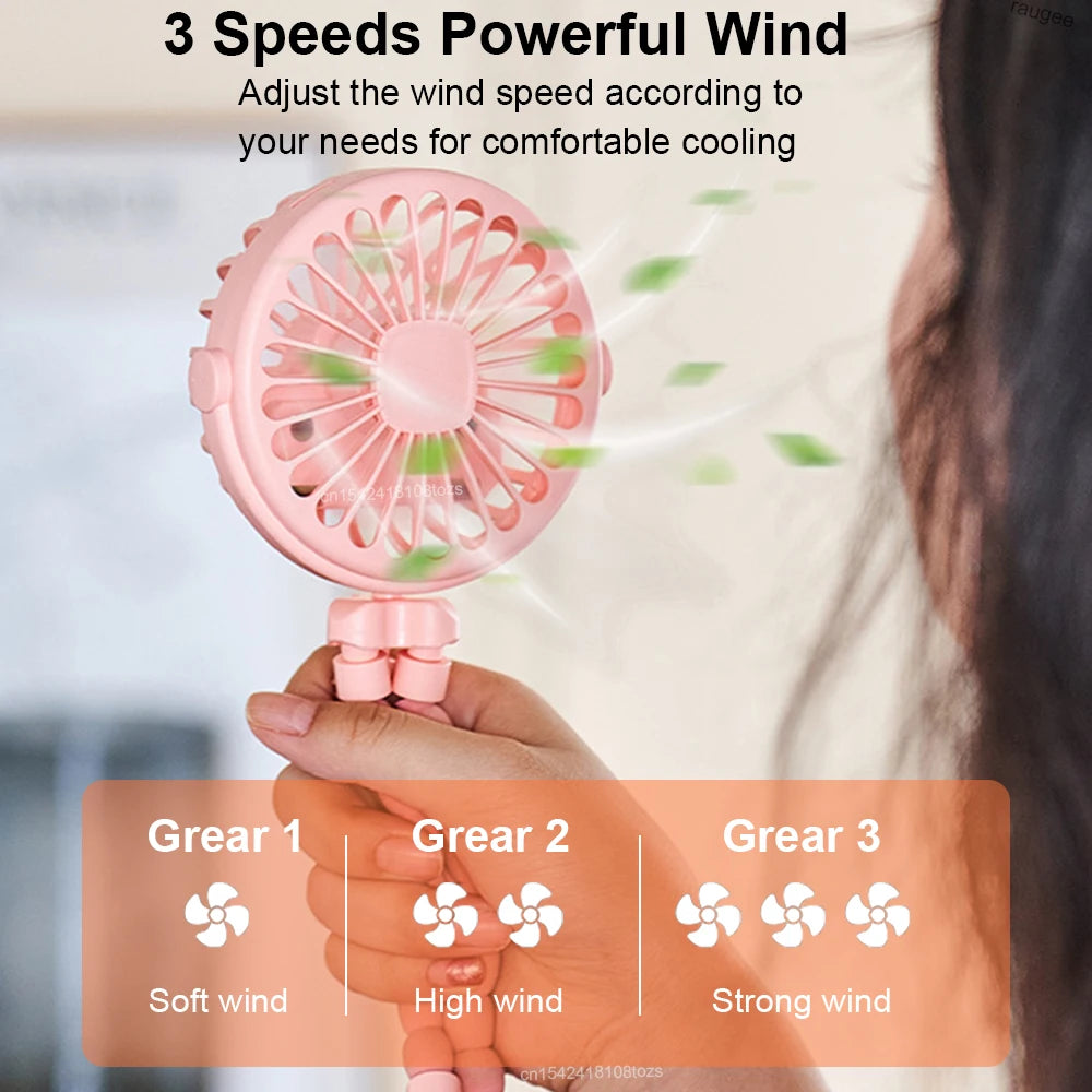 Ventilador Portátil con Pinza Mini USB Recargable 360° para Cochecito, Escritorio y Exterior