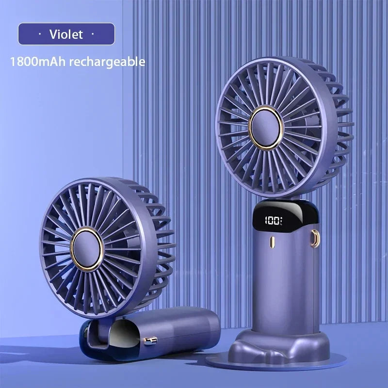 Ventilador Mini Portátil Plegable para Cuello y Mano – 5 Velocidades, USB Recargable, con Soporte para Móvil y Pantalla, 1800mAh