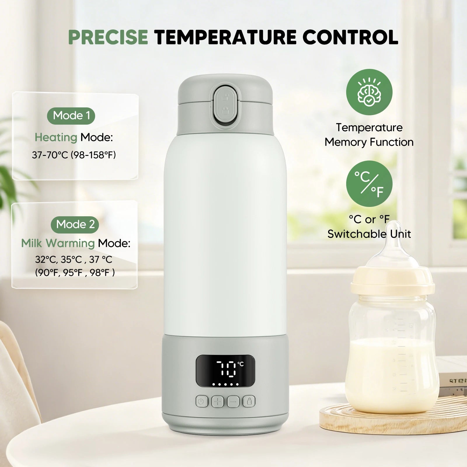 Calentador de Biberones Portátil Rbefeuly 500ml – 100W, Batería 16.000mAh, Calentamiento Rápido, Sin BPA