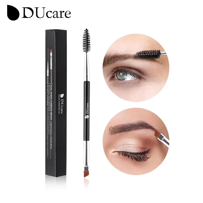 DUcare Brocha de Cejas y Peine de Pestanas 2 en 1, Brocha Angulada y Espoolie Doble Extremo, Set de Brochas de Maquillaje Profesional