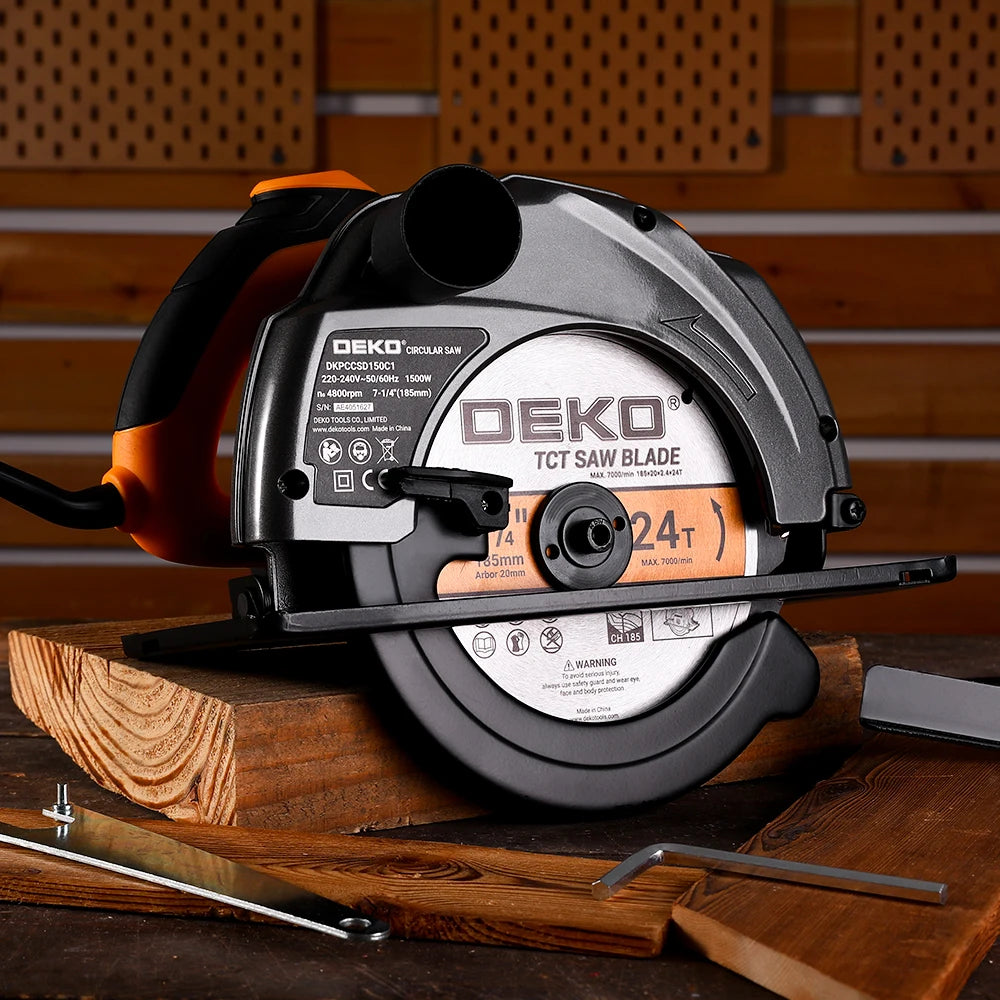 Sierra Circular Eléctrica DEKO 185mm – 1500W, 4800 RPM, Multifuncional con Mango Auxiliar, 220V
