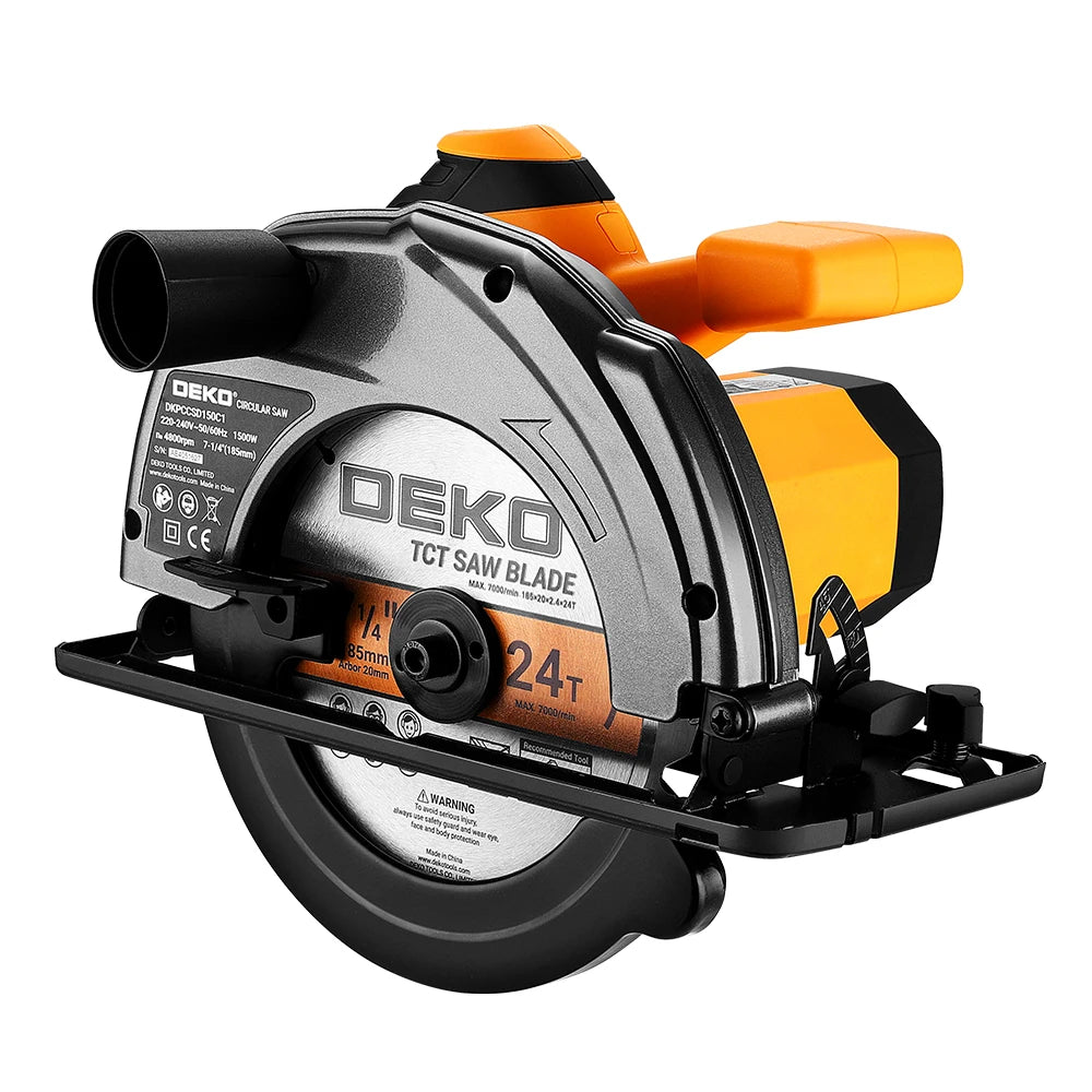 Sierra Circular Eléctrica DEKO 185mm – 1500W, 4800 RPM, Multifuncional con Mango Auxiliar, 220V
