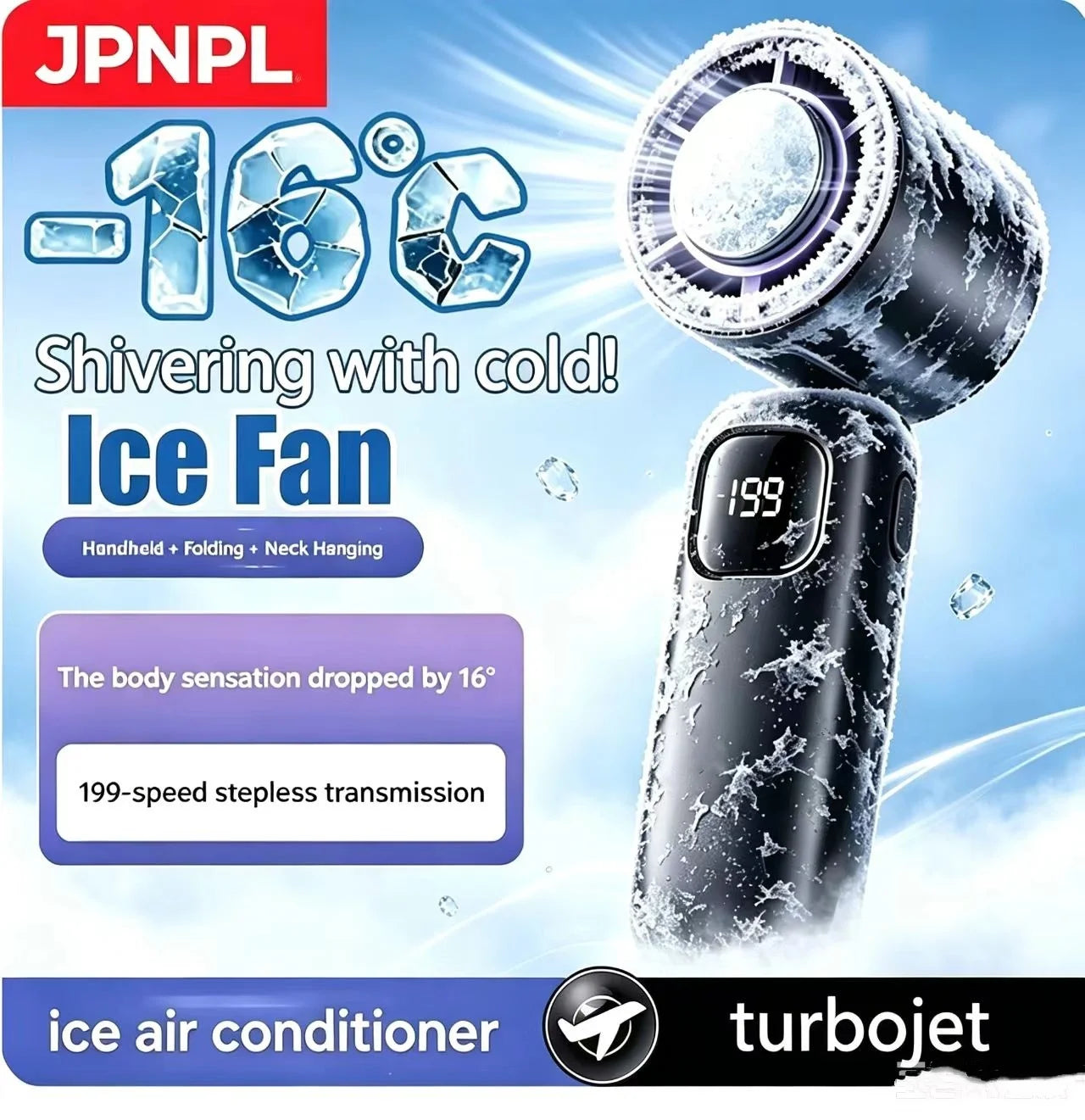 Ventilador de Cuello JPNPL 8000 mAh USB Sin Aspas, Portatil, Recargable, Silencioso, con Pantalla LED Digital, 100 Velocidades
