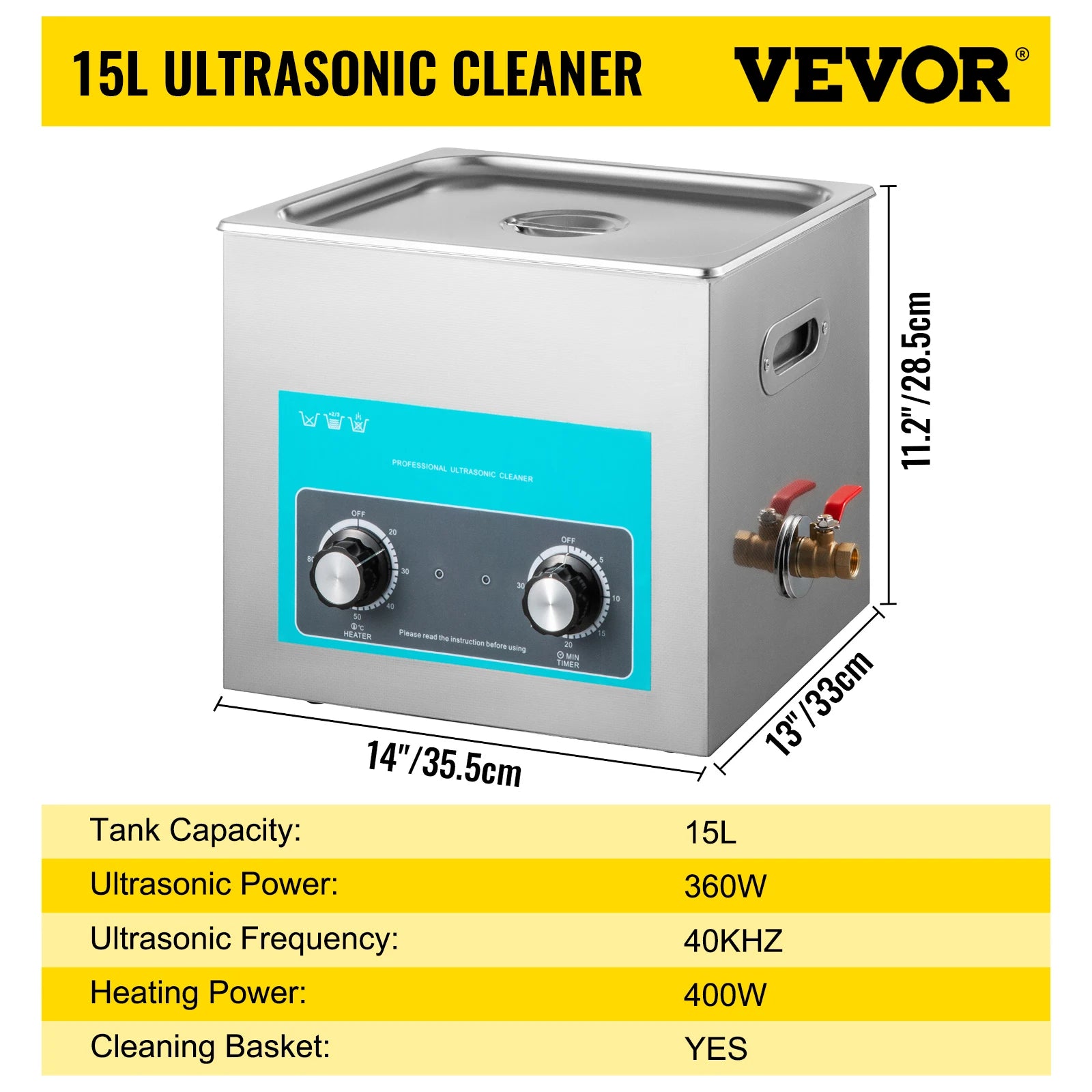 Limpiador Ultrasónico Eléctrico SucceBuy – 3L / 6,5L / 10L / 15L / 22L / 30L, 40KHz, Acero Inoxidable 304, con Calefacción