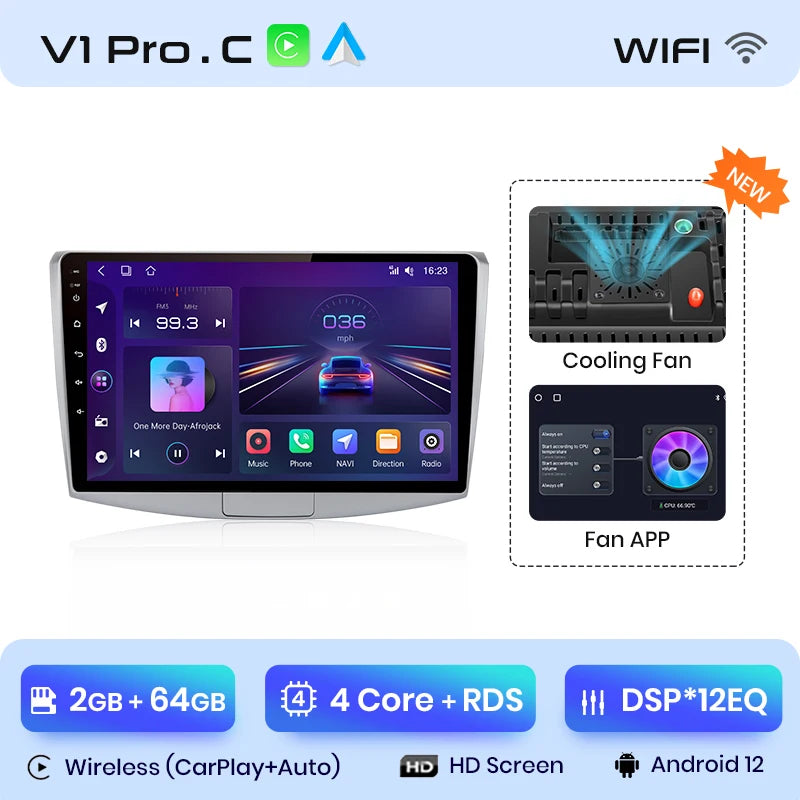 Radio Android Junsun V1 con CarPlay y Android Auto Inalámbrico para VW Passat B6 B7 CC 2010-2015 — GPS 4G 2DIN