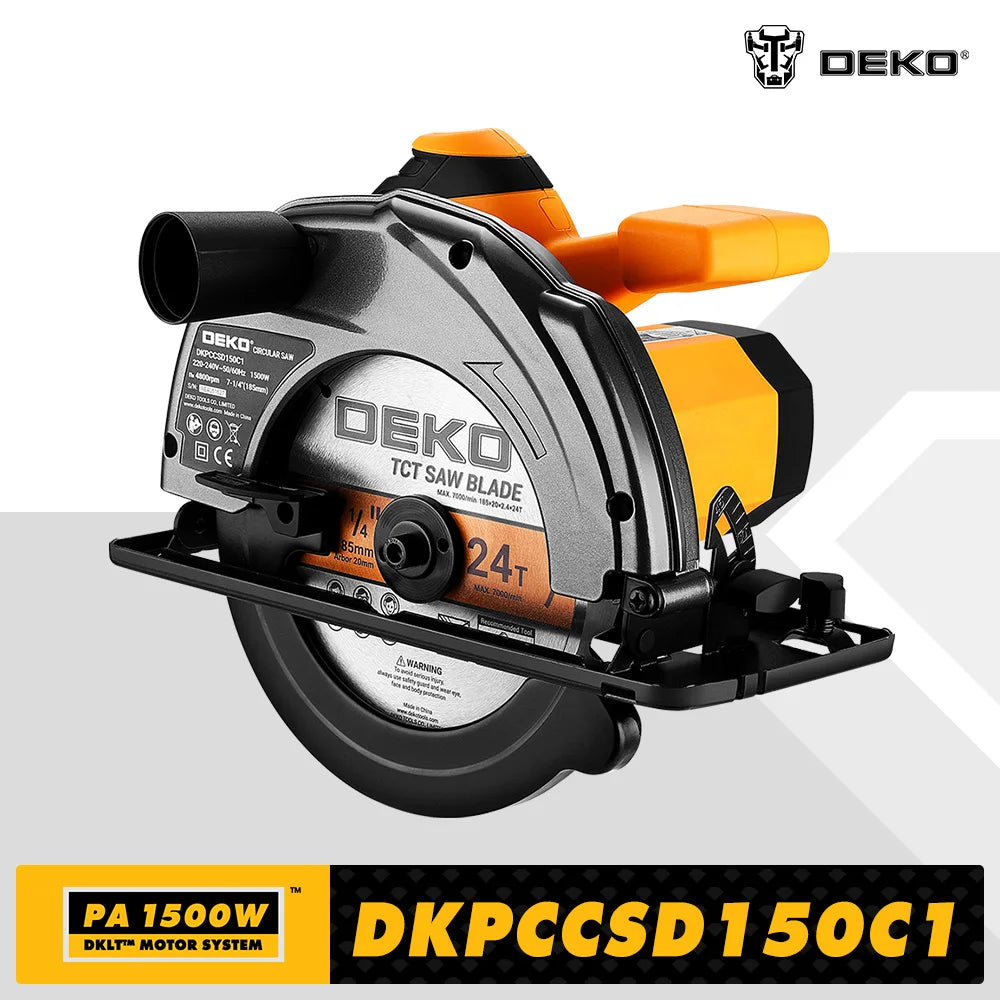 Sierra Circular Eléctrica DEKO 185mm – 1500W, 4800 RPM, Multifuncional con Mango Auxiliar, 220V