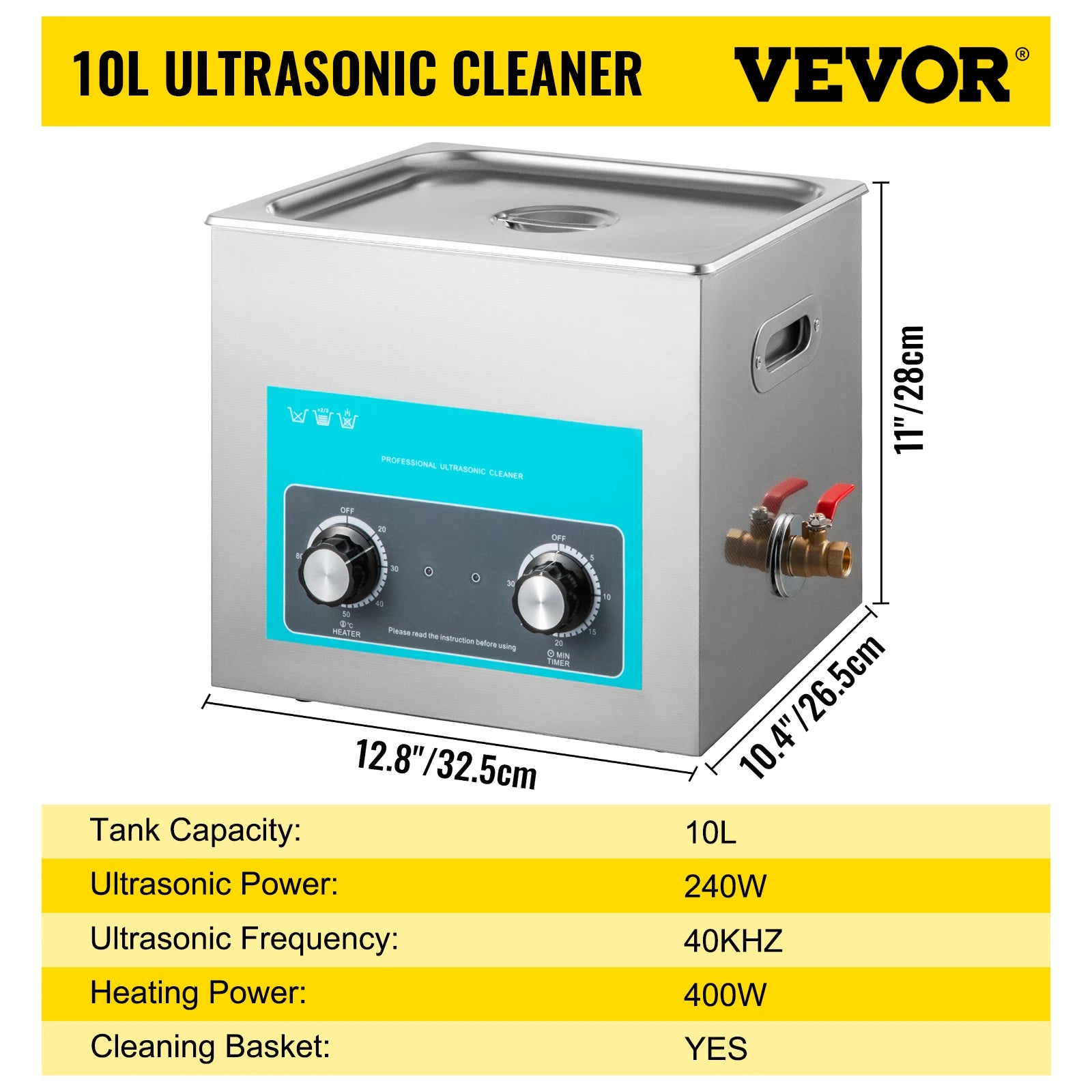 Limpiador Ultrasónico Eléctrico SucceBuy – 3L / 6,5L / 10L / 15L / 22L / 30L, 40KHz, Acero Inoxidable 304, con Calefacción