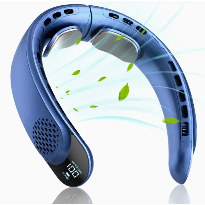 Ventilador de Cuello Sarmocare con Pantalla Digital, Refrigeración 360°, Sin Aspas, Portátil, 4000 mAh, Recargable por USB, 3 Velocidades