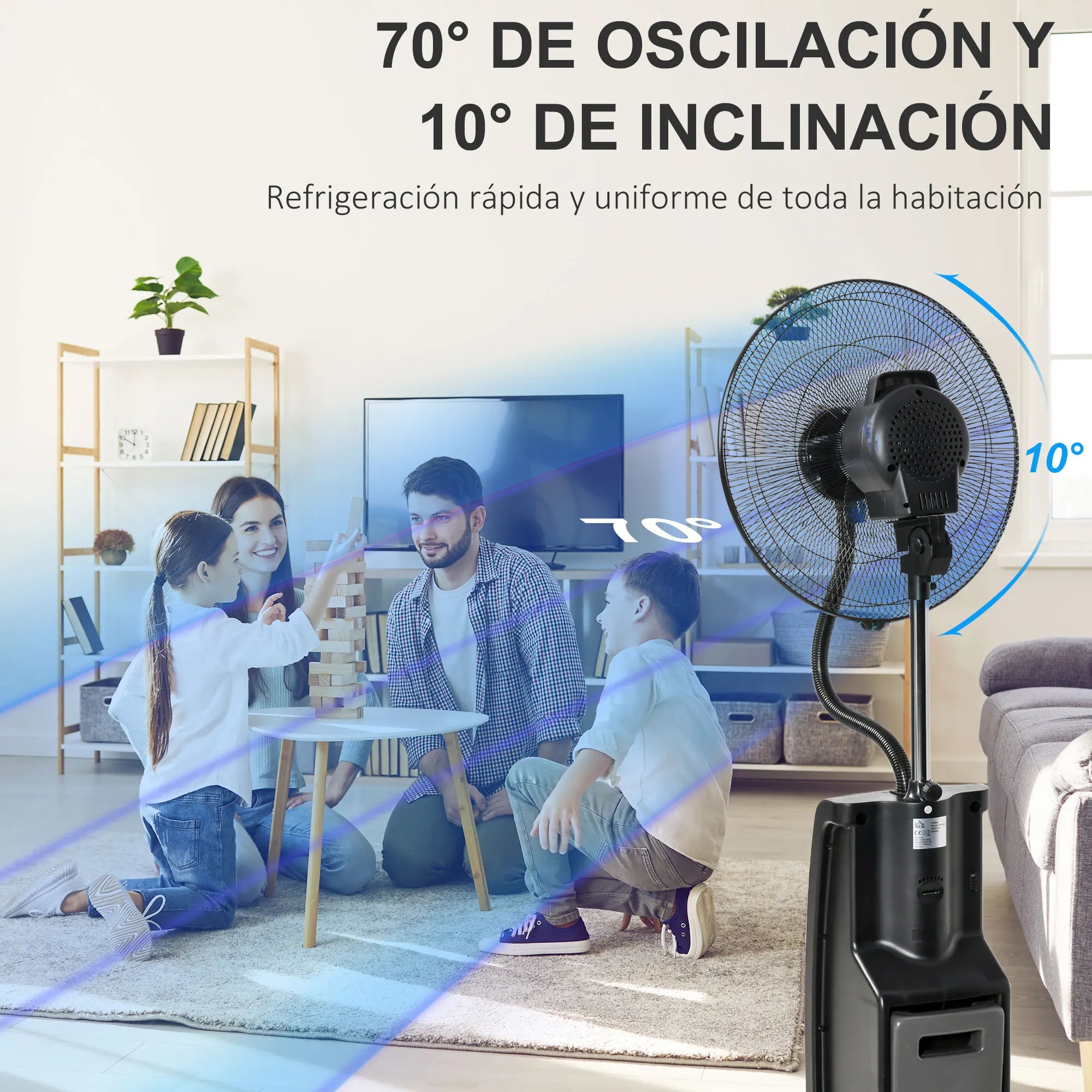 Ventilador de Pie HOMCOM con Nebulizador 90W, Oscilacion, Mando a Distancia, Ionizador, Repelente de Mosquitos, Temporizador 12H, 44,5x135 cm, Negro