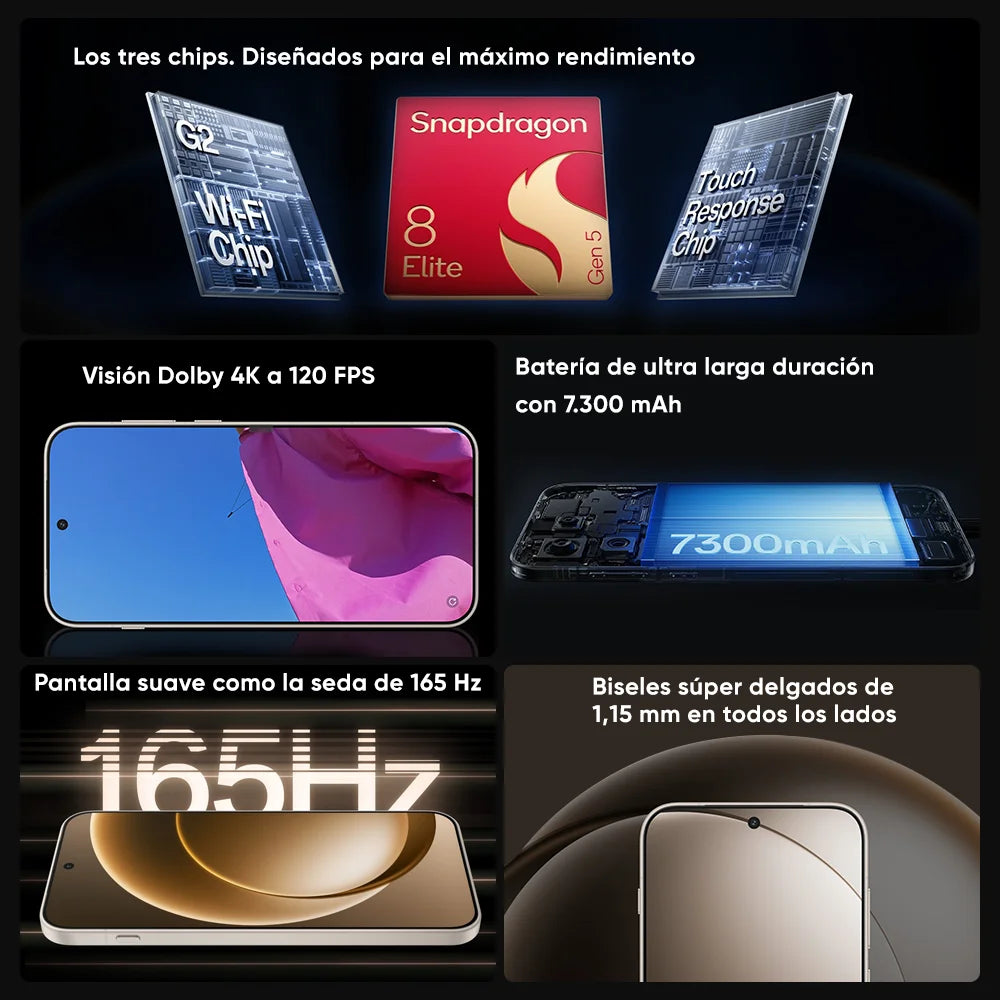 OnePlus 15 Smartphone — Snapdragon 8 Elite Gen 5, Pantalla AMOLED 6,78" 165Hz, Triple Cámara 50MP, 7300mAh