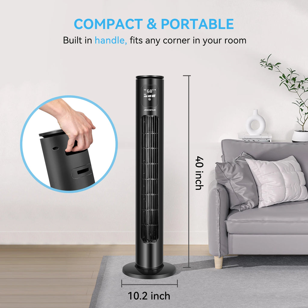 Ventilador de Torre 40'' AIGOSTAR, Inteligente, Control por App, Compatible con Alexa y Google Home, Oscilación, Temporizador 24H