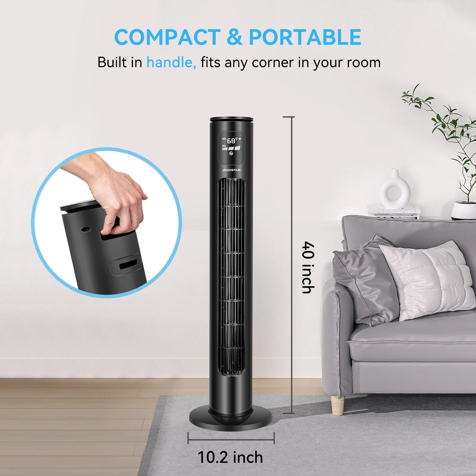 Ventilador de Torre 40'' AIGOSTAR, Inteligente, Control por App, Compatible con Alexa y Google Home, Oscilación, Temporizador 24H