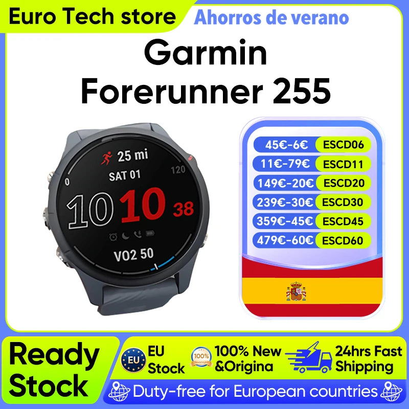 Smartwatch Garmin Forerunner 255 – GPS, 46mm, Pantalla 1,3", 14 Días Batería, 5ATM, Multi-GNSS, Bluetooth, WiFi