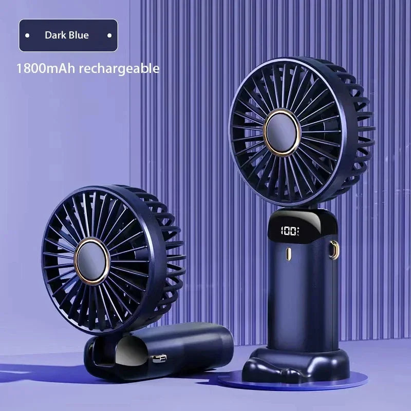 Ventilador Mini Portátil Plegable para Cuello y Mano – 5 Velocidades, USB Recargable, con Soporte para Móvil y Pantalla, 1800mAh