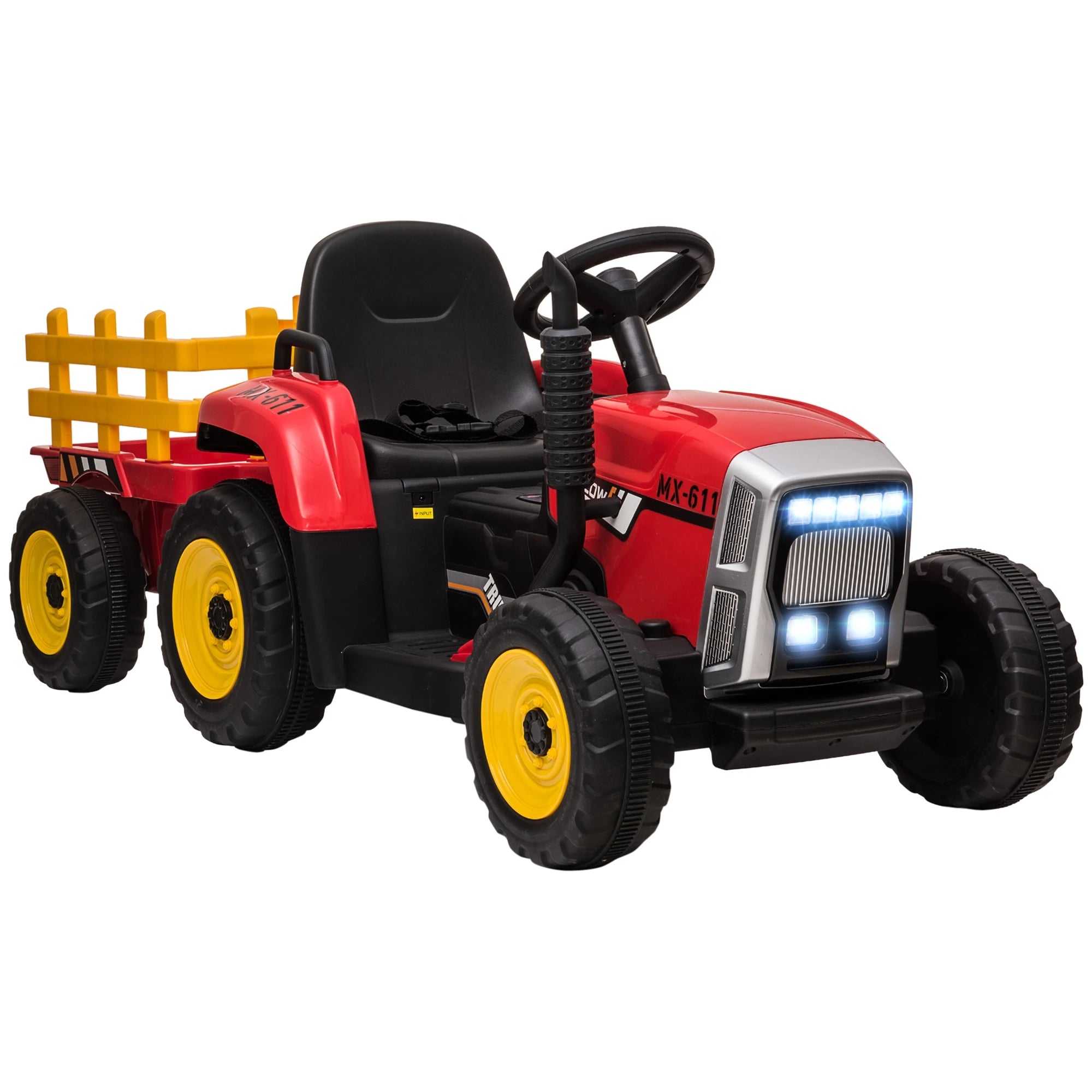 Tractor Eléctrico HOMCOM con Remolque para Niños de 3 a 6 Años — 12V, Mando a Distancia, Luces y Música