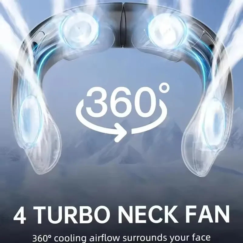 Ventilador de Cuello Sarmocare con Pantalla Digital, Refrigeración 360°, Sin Aspas, Portátil, 4000 mAh, Recargable por USB, 3 Velocidades