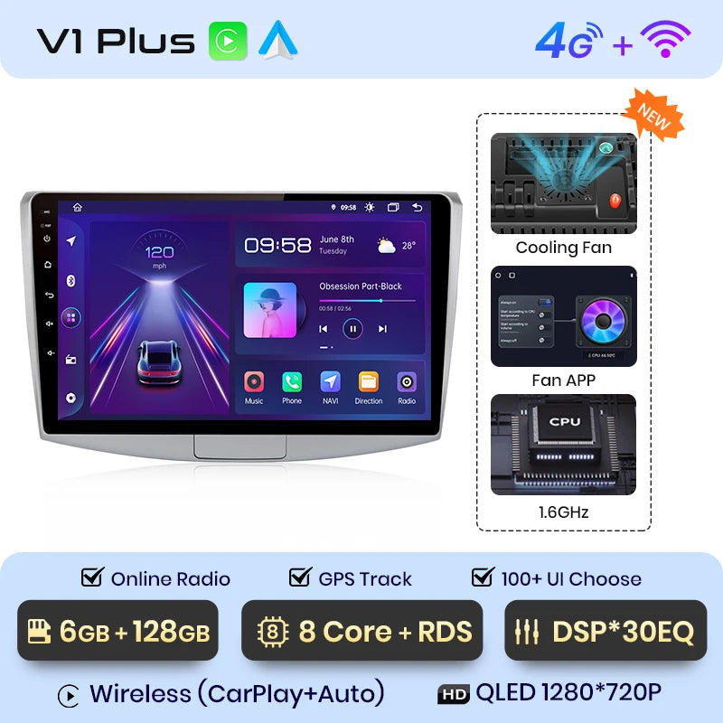 Radio Android Junsun V1 con CarPlay y Android Auto Inalámbrico para VW Passat B6 B7 CC 2010-2015 — GPS 4G 2DIN