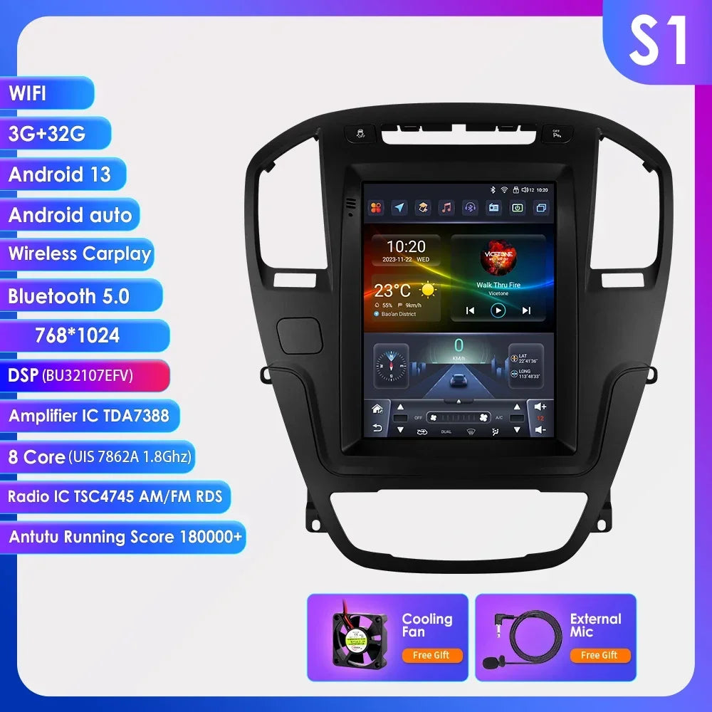 Radio Android 13 OSSURET 2DIN para Opel Insignia / Buick Regal 2009–2013 — Pantalla Vertical 9,7" CarPlay GPS