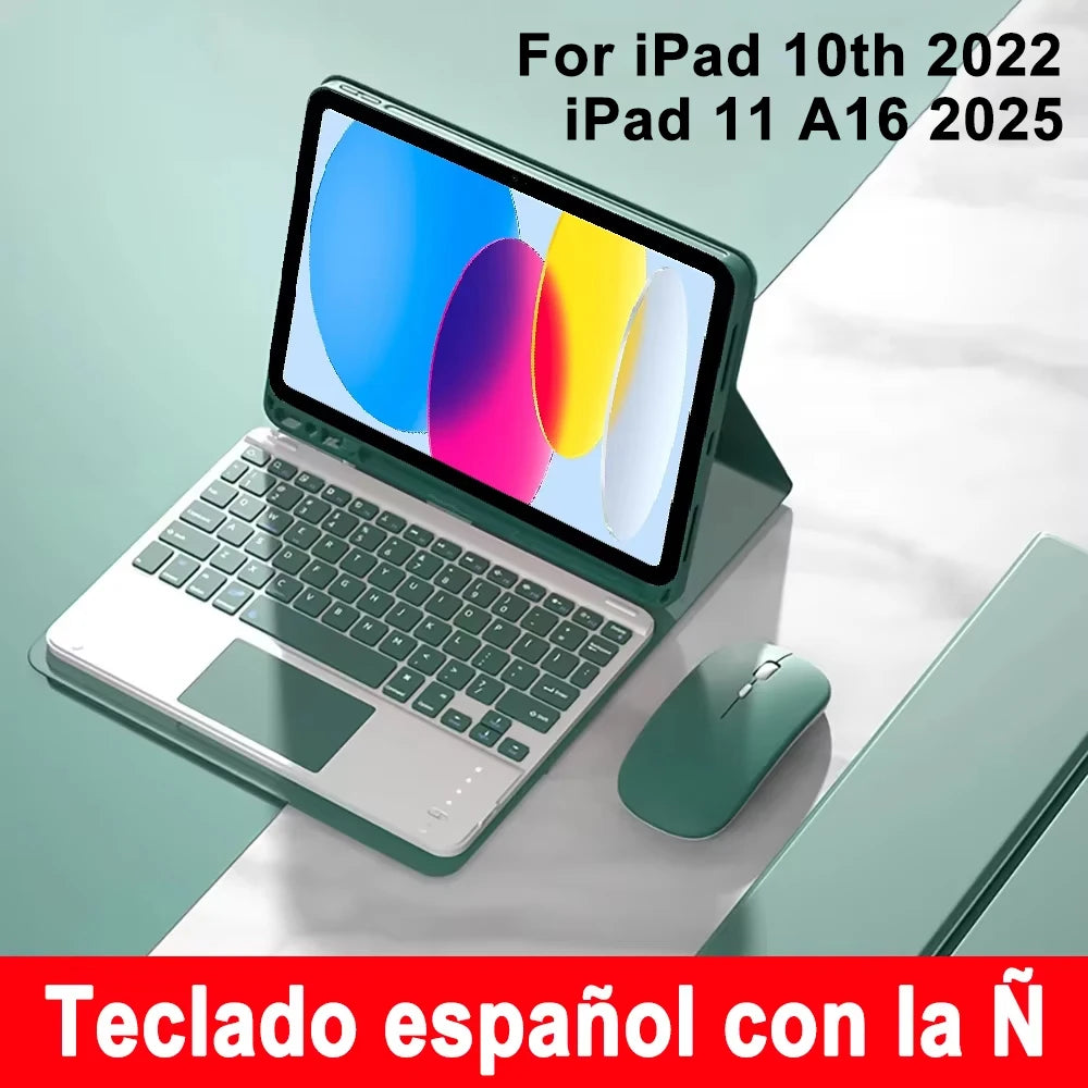 Funda con Teclado Español para iPad 10ª Gen 10,9" (2022) y iPad 11" (2025) — Bluetooth Desmontable con Soporte para Lápiz