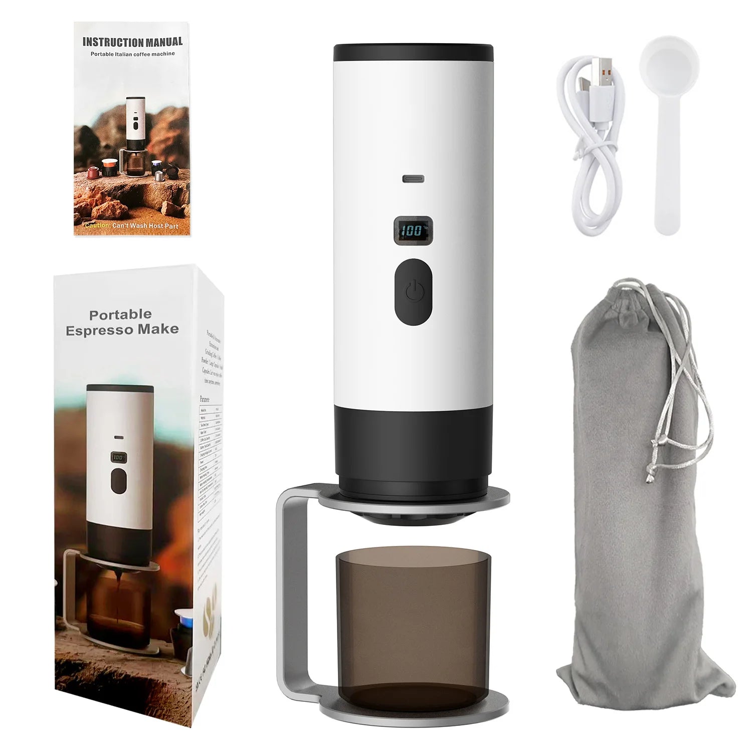 Cafetera Portátil 3 en 1 MicroData — Eléctrica Inalámbrica para Cápsulas y Café Molido, Coche, Casa y Camping