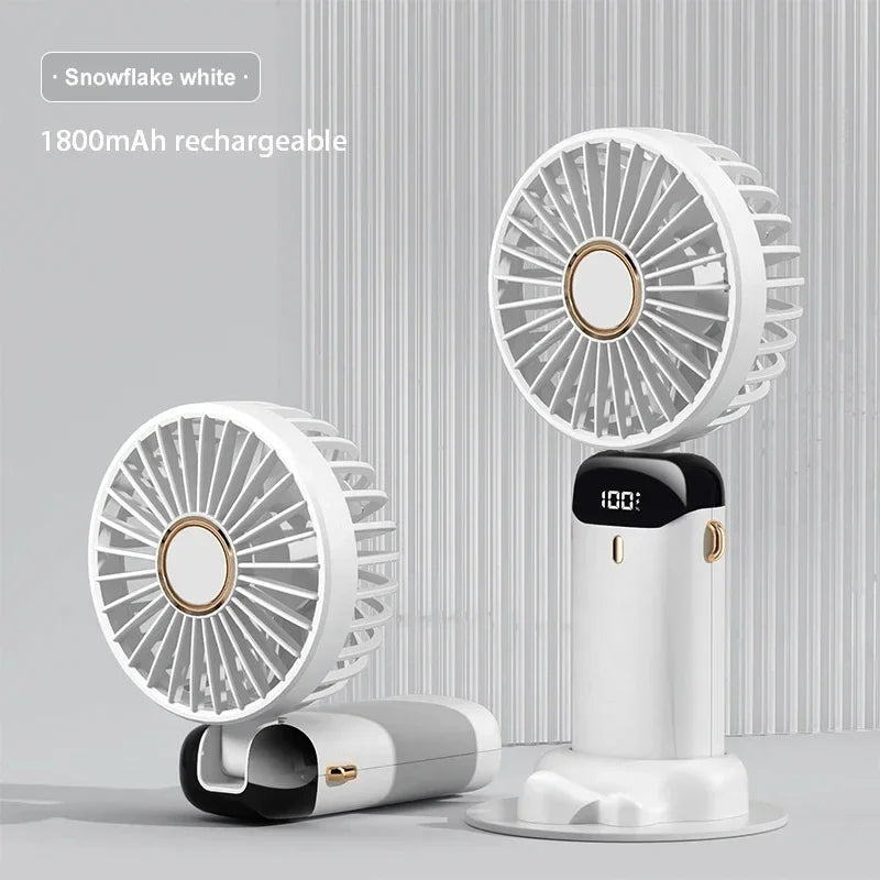 Ventilador Mini Portátil Plegable para Cuello y Mano – 5 Velocidades, USB Recargable, con Soporte para Móvil y Pantalla, 1800mAh