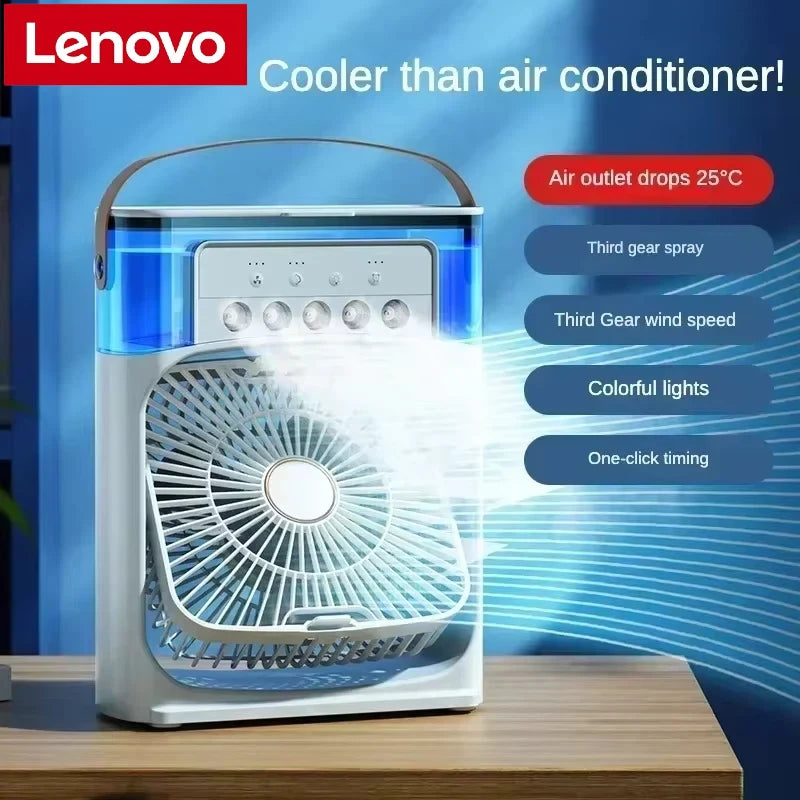 Ventilador Humidificador Portatil Lenovo, Mini Aire Acondicionado para Hogar y Oficina, Enfriamiento por Agua, 3 Velocidades, 5W