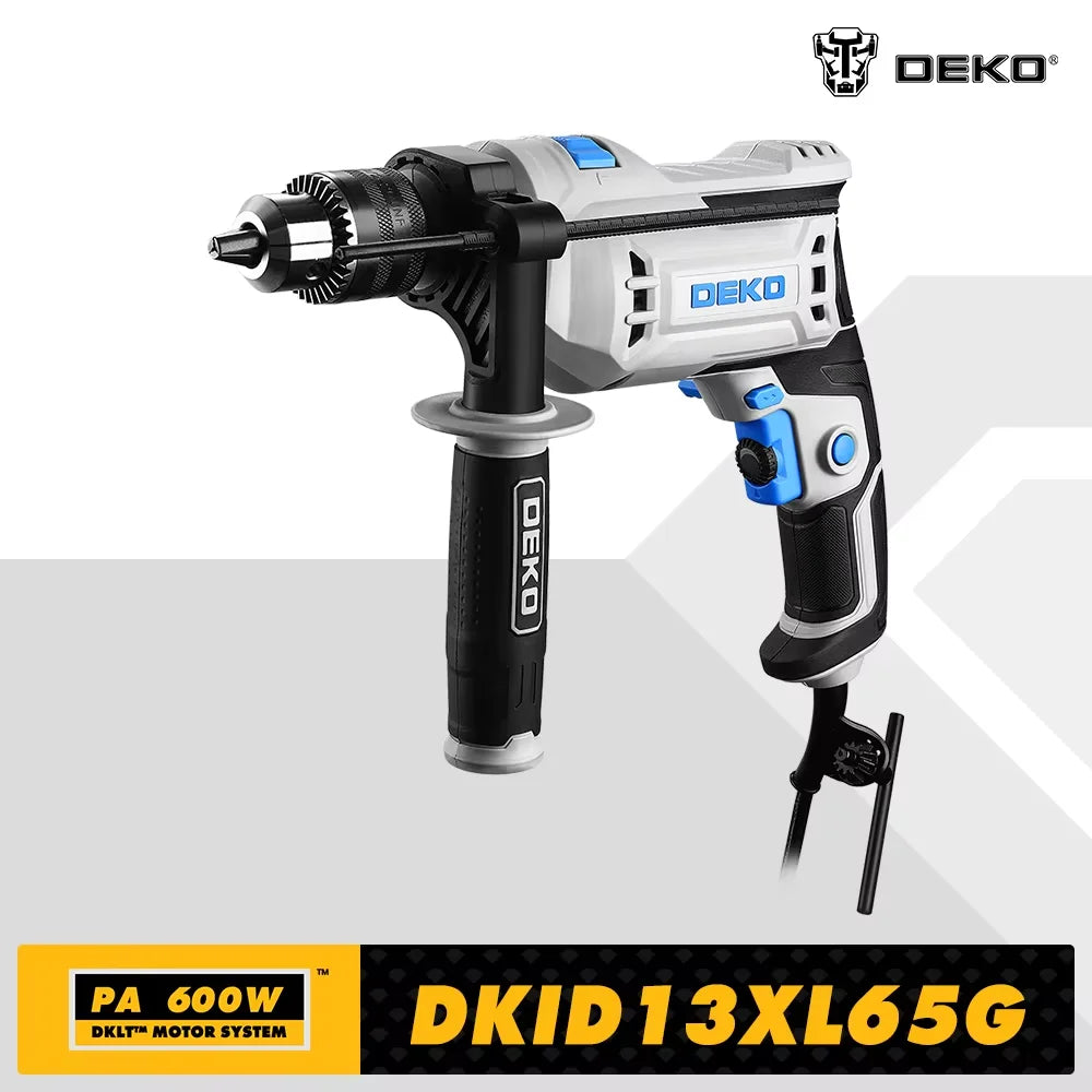 Taladro Percutor Eléctrico DEKO DKID13XL65G – 220V, 2 Funciones (Taladro + Destornillador), Enchufe EU
