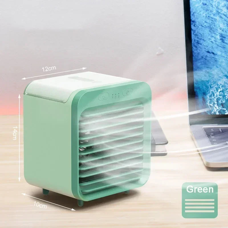 Ventilador Humidificador Portatil Luckima USB, Mini Aire Acondicionado de Sobremesa Recargable con Nebulizador, 3 Velocidades, para Oficina y Hogar