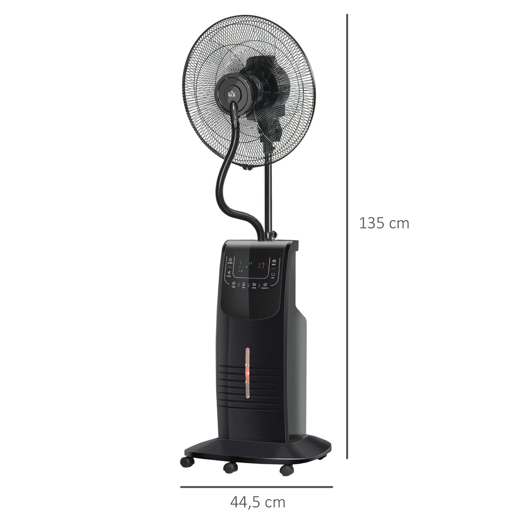 Ventilador de Pie HOMCOM con Nebulizador 90W, Oscilacion, Mando a Distancia, Ionizador, Repelente de Mosquitos, Temporizador 12H, 44,5x135 cm, Negro