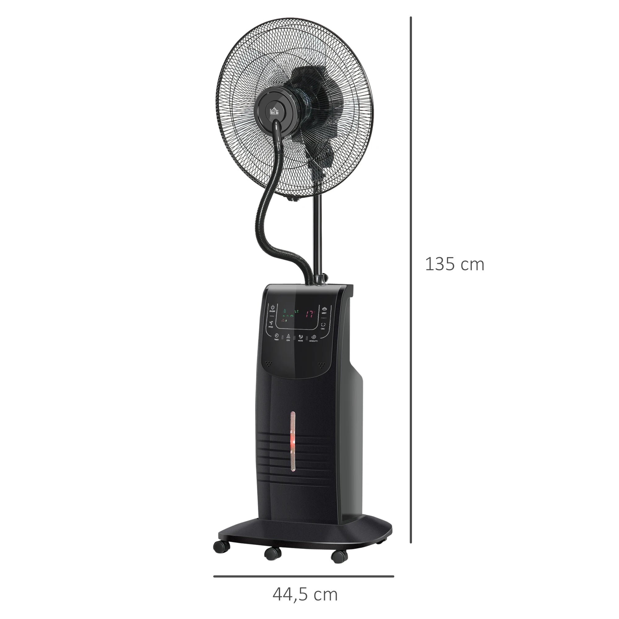 Ventilador de Pie HOMCOM con Nebulizador 90W, Oscilacion, Mando a Distancia, Ionizador, Repelente de Mosquitos, Temporizador 12H, 44,5x135 cm, Negro