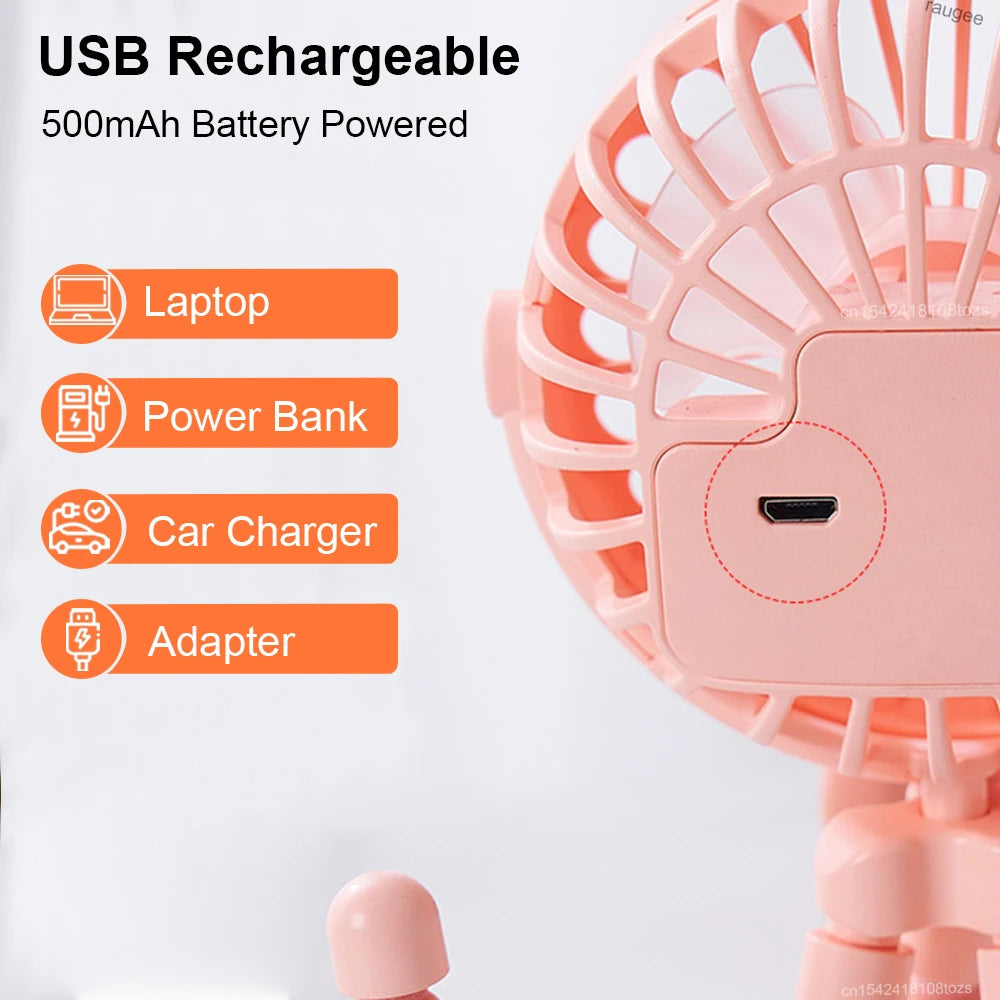 Ventilador Portátil con Pinza Mini USB Recargable 360° para Cochecito, Escritorio y Exterior